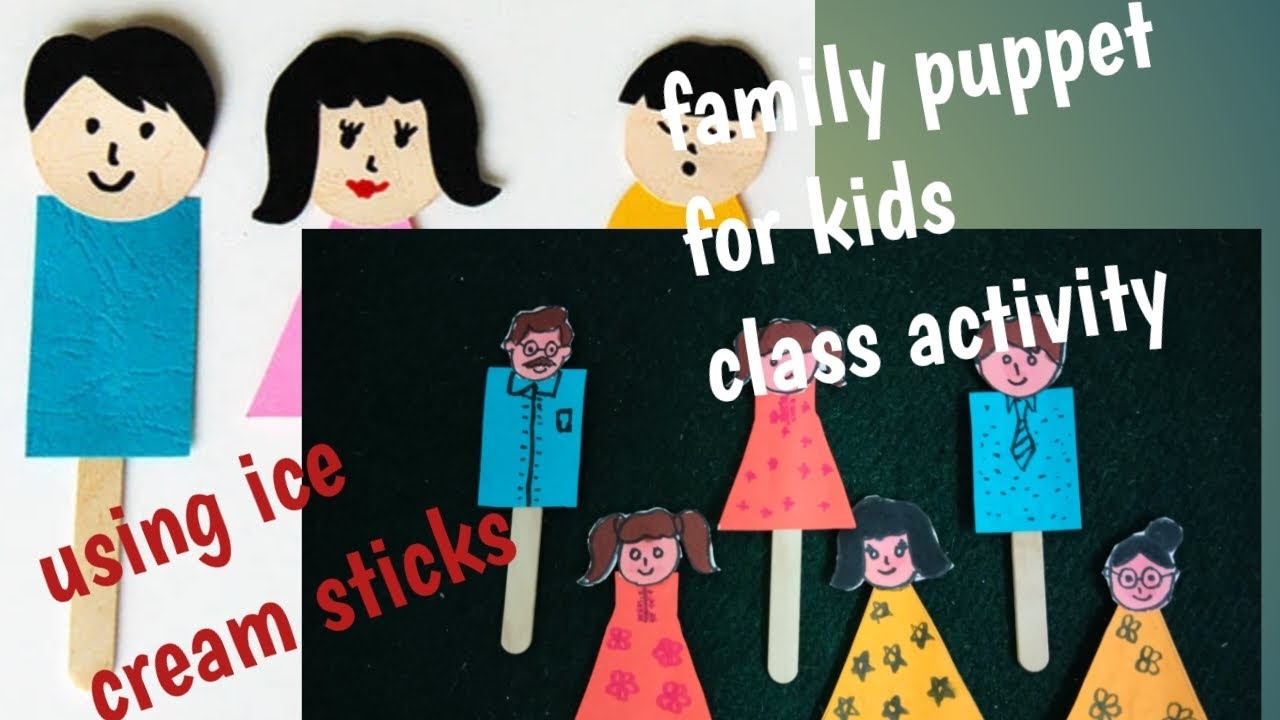 how to make family puppet using ice cream sticks for kids class activity||easy art