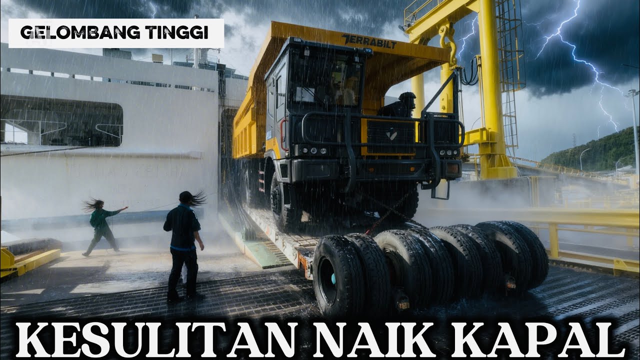 GELOMBANG TINGGI‼️TRUCK BOS JUAN KESULITAN NAIK KAPAL DI PELABUHAN MERAK