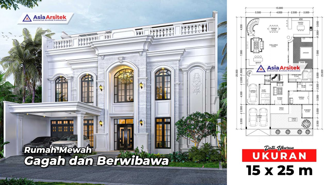 WOWW Desain Rumah Mewah Mediterania di Lahan 15x25 meter