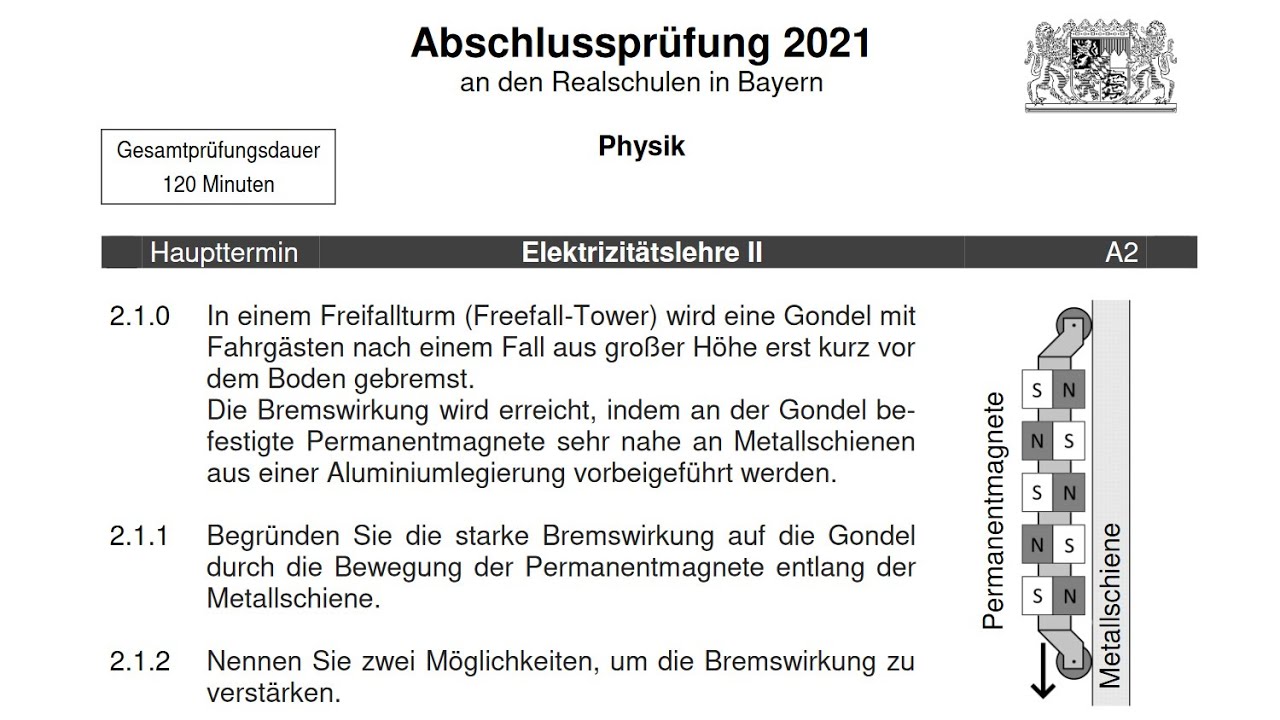 Abschlussprüfung Realschule Bayern - Physik - 2021 A - E2