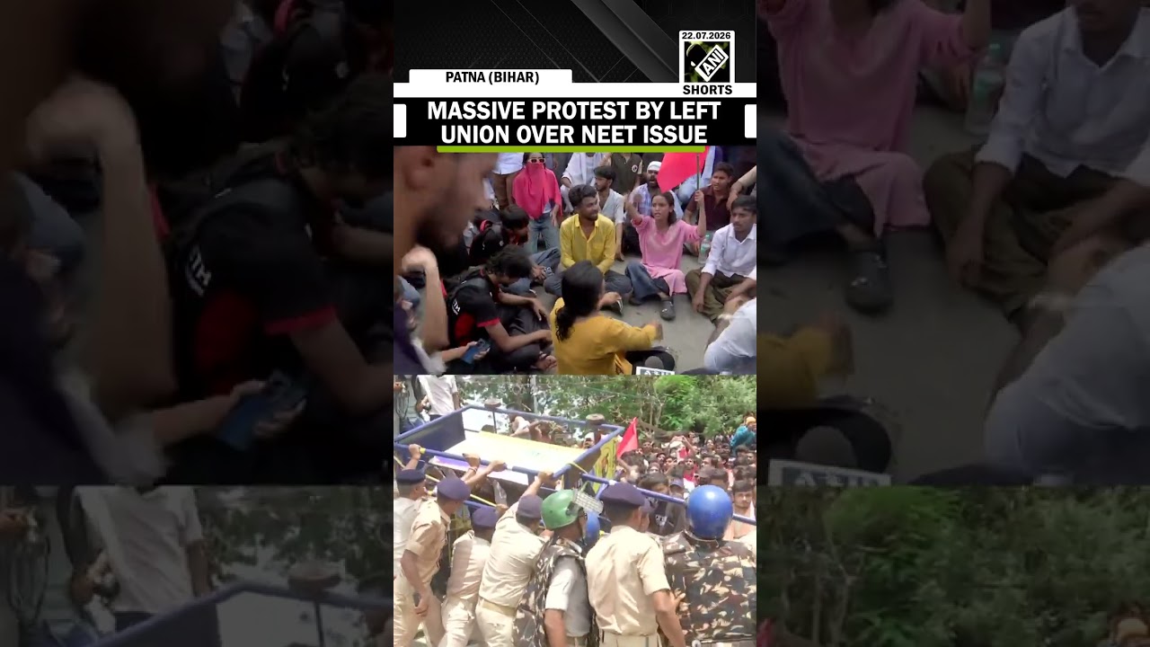 AISA members stage protest at Jaya Prakash Narayan Roundabout in Patna over paper leak issue