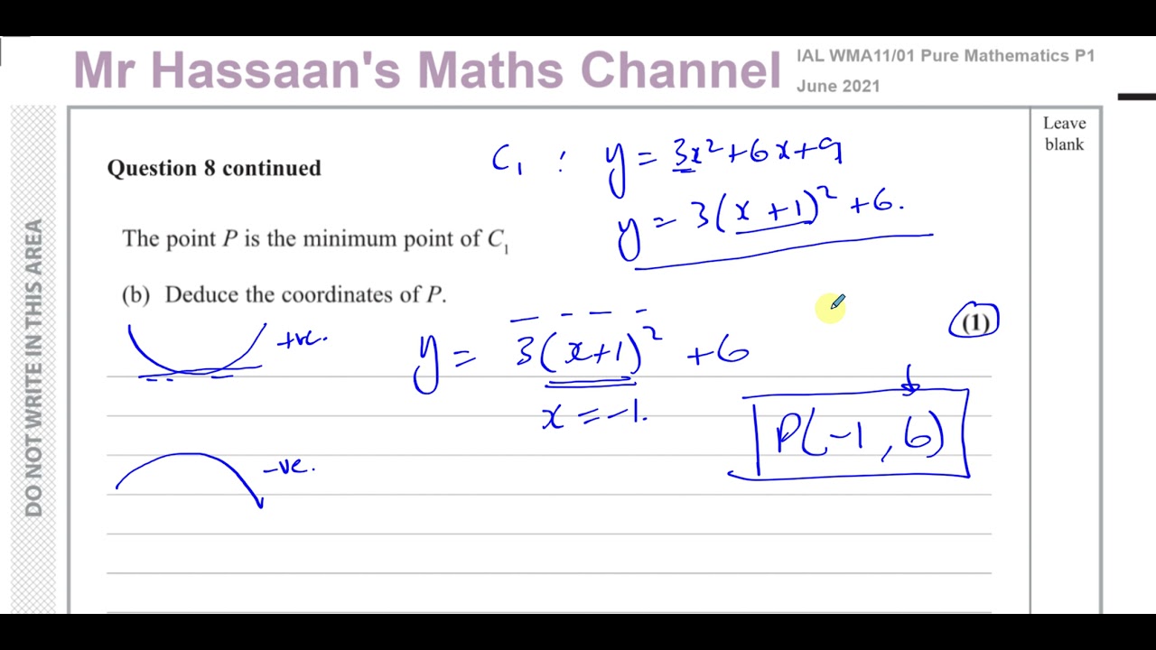 WMA11/01 (Edexcel) IAL P1 June 2021 Q8 Quadratics, Completing the Square, Vertex, Graphs, Cubics