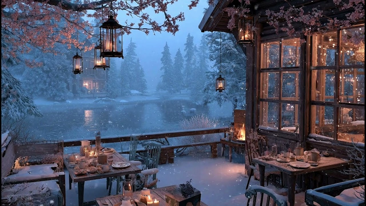 Soft Piano Cozy Winter Lakeside Cabin ❄️ 3 Hours of Soft Piano, Snowfall & Candlelight Ambience