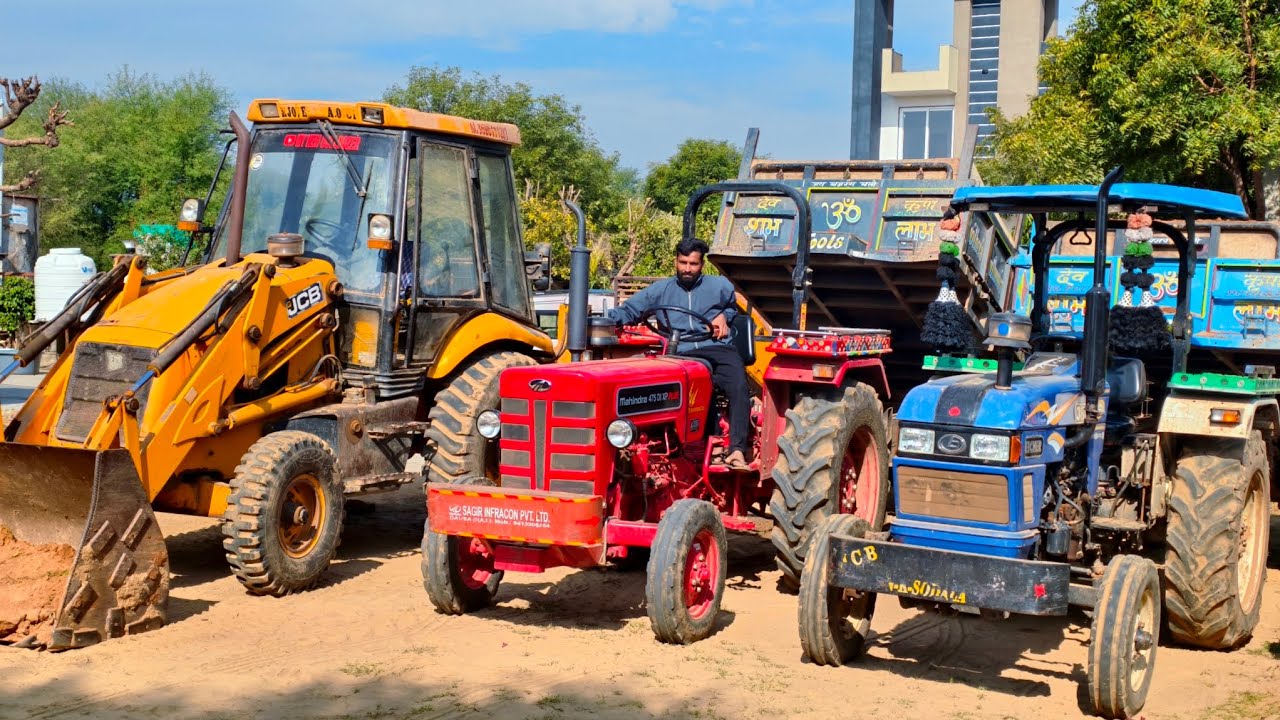 JCB 3dx Xpert Loading Mud in Trolley Mahindra 475 Di got Fried While Running Eicher 380 Sonalika 60