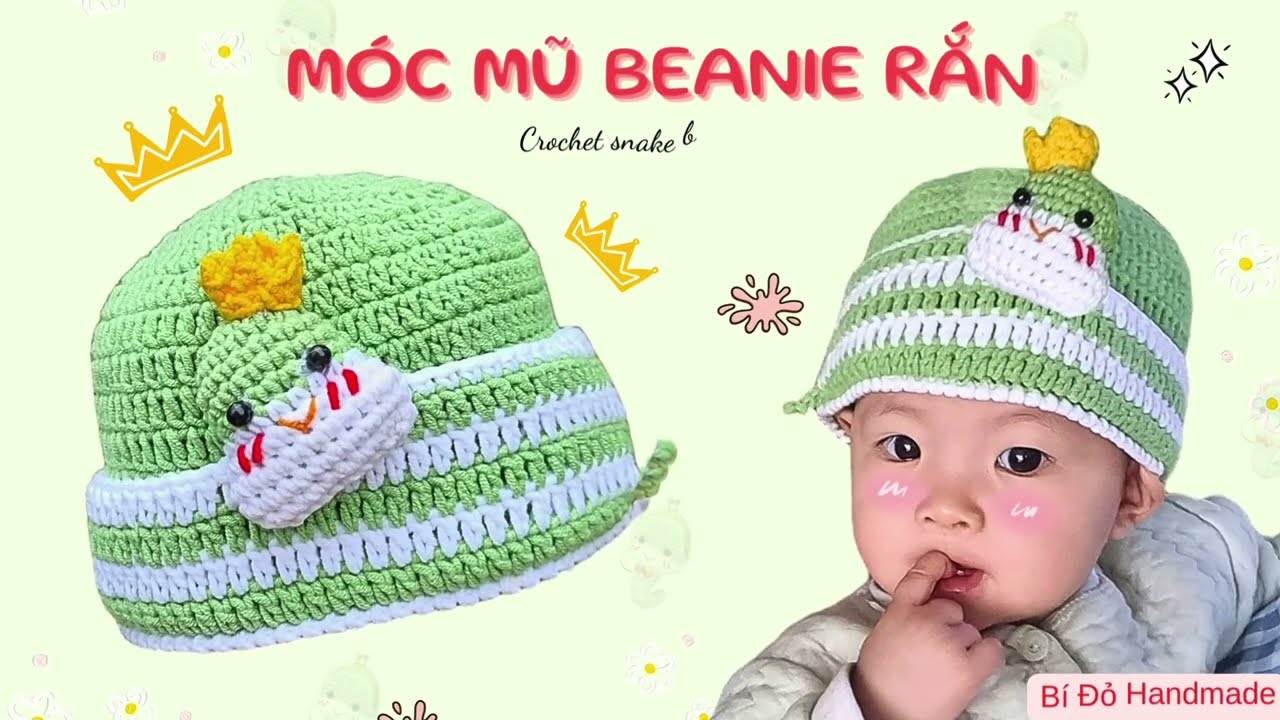 Bài 472: Crochet beanie Snake | Móc nón len con Rắn | nón trùm tai | Bi Do Handmade