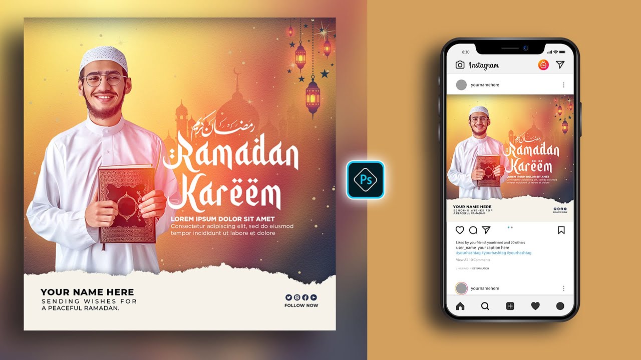 Ramadan Kareem Coming Social Media Banner Post Design in Photoshop Tutorial