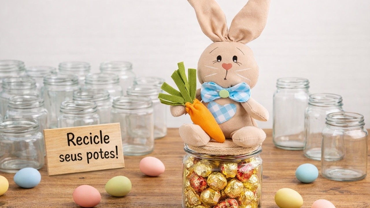 RECICLANDO EU FIZ PARA PRESENTE DE PASCOA COELHOS NO POTE