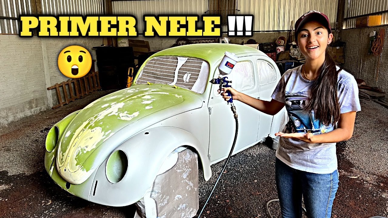 PREPARANDO O FUSCA SHREK PARA A PINTURA - PASSAMOS O PRIMER !!!