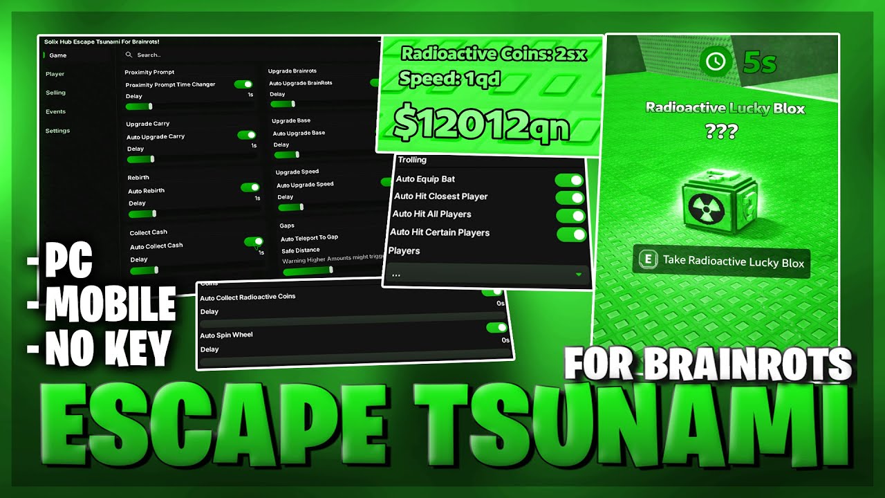 [☢️ UPD] Скрипт для Escape Tsunami For Brainrots &ndash; БЕЗ КЛЮЧА | АВТОСБОР | РЕЖИМ БОГА | УДАЛЕНИЕ Ц...