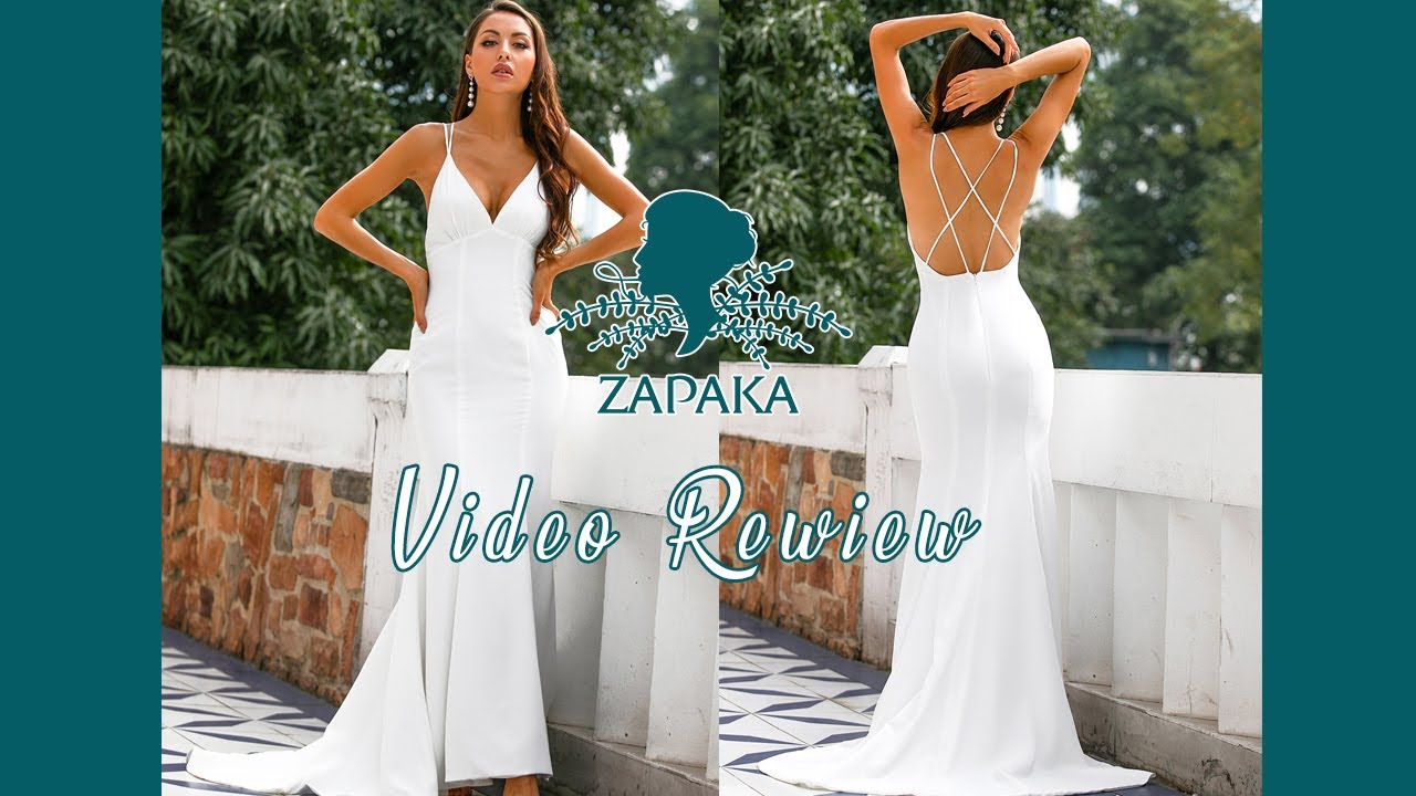 Zapaka Wedding Party Dress Mermaid V Neck White Long Party Dress | ZAPAKA