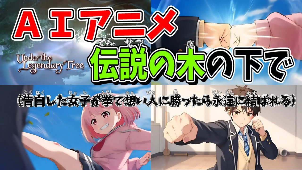 ＡＩアニメ＆オリジナル歌【伝説の木の下で（告白した女子が拳で想い人に勝ったら永遠に結ばれる）】