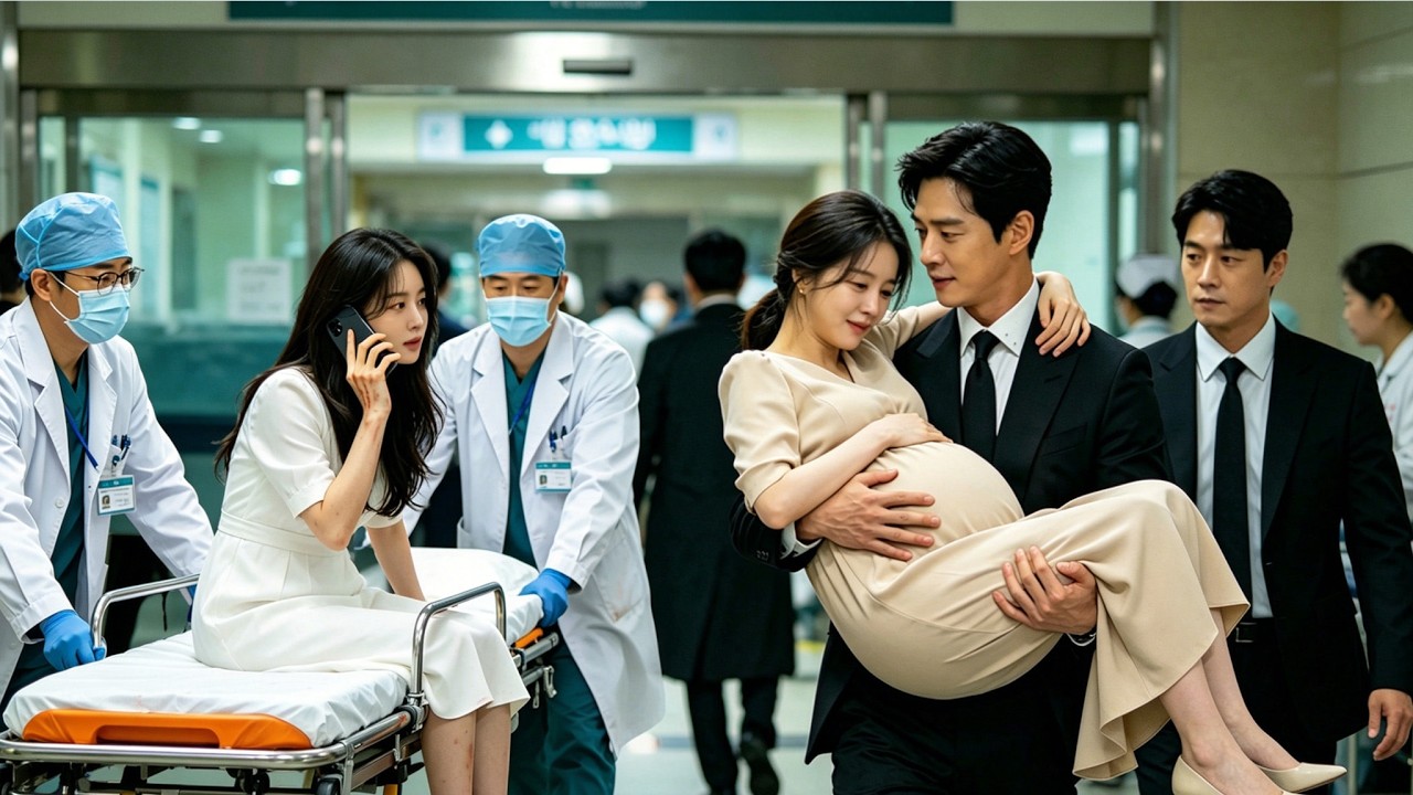 She injured, awaiting surgery; he with first love; she returns rich, he breaks.