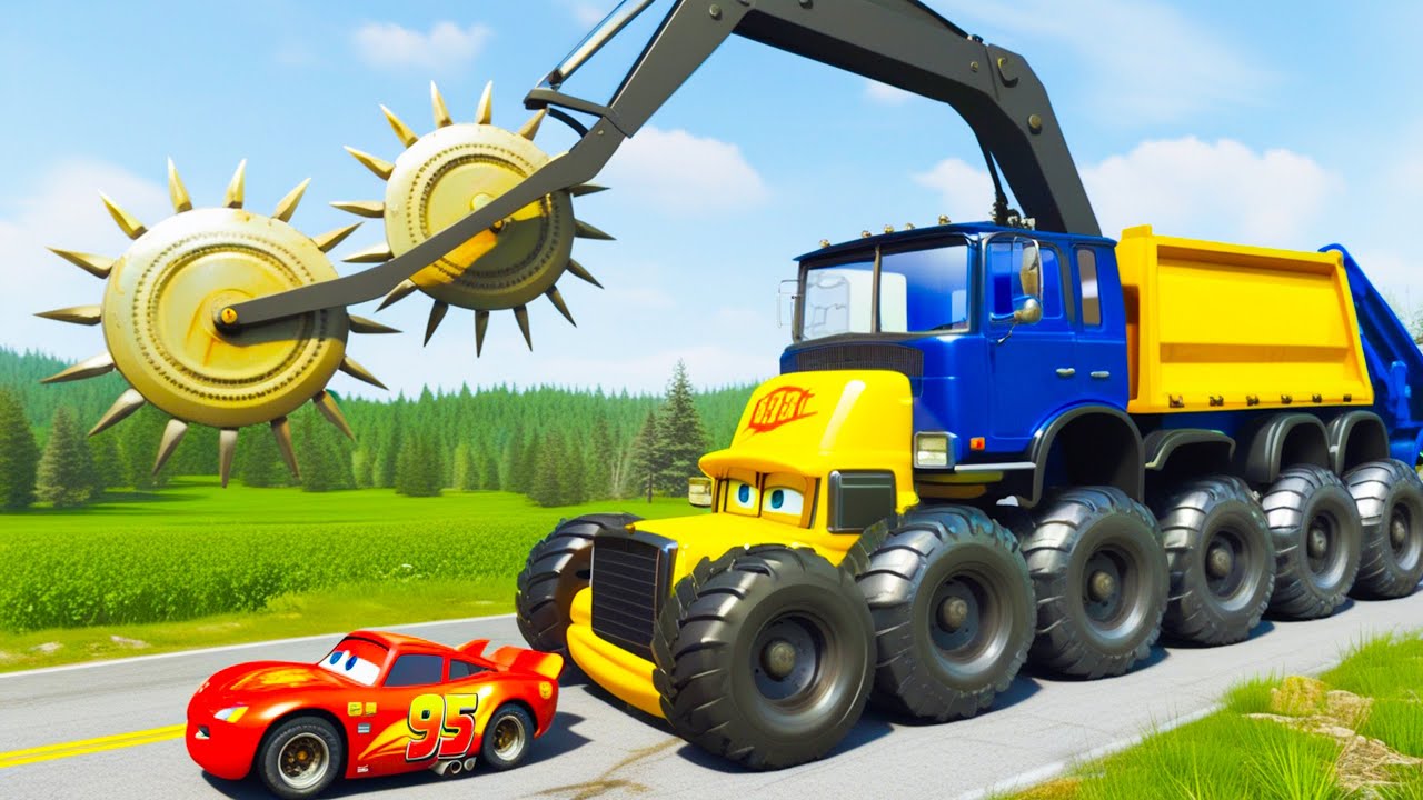 Giant CRUSHER DOZER McQueen Truck Eater VS Cars Lightning McQueen Escape Monster Beamng Drive #8