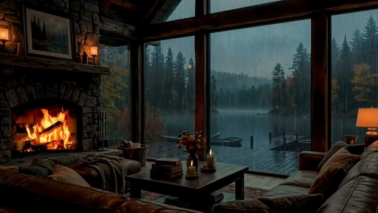 🌧️ Chuva na Cabana com Lareira Acesa | Sons Relaxantes para Dormir e Estudar