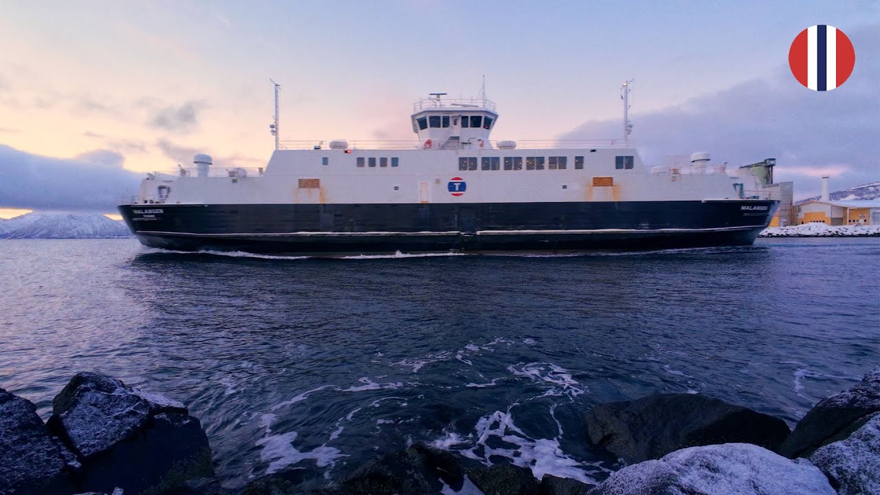 Sounds of MF &ldquo;Malangen&rdquo; hybrid ferry leaving Melbu