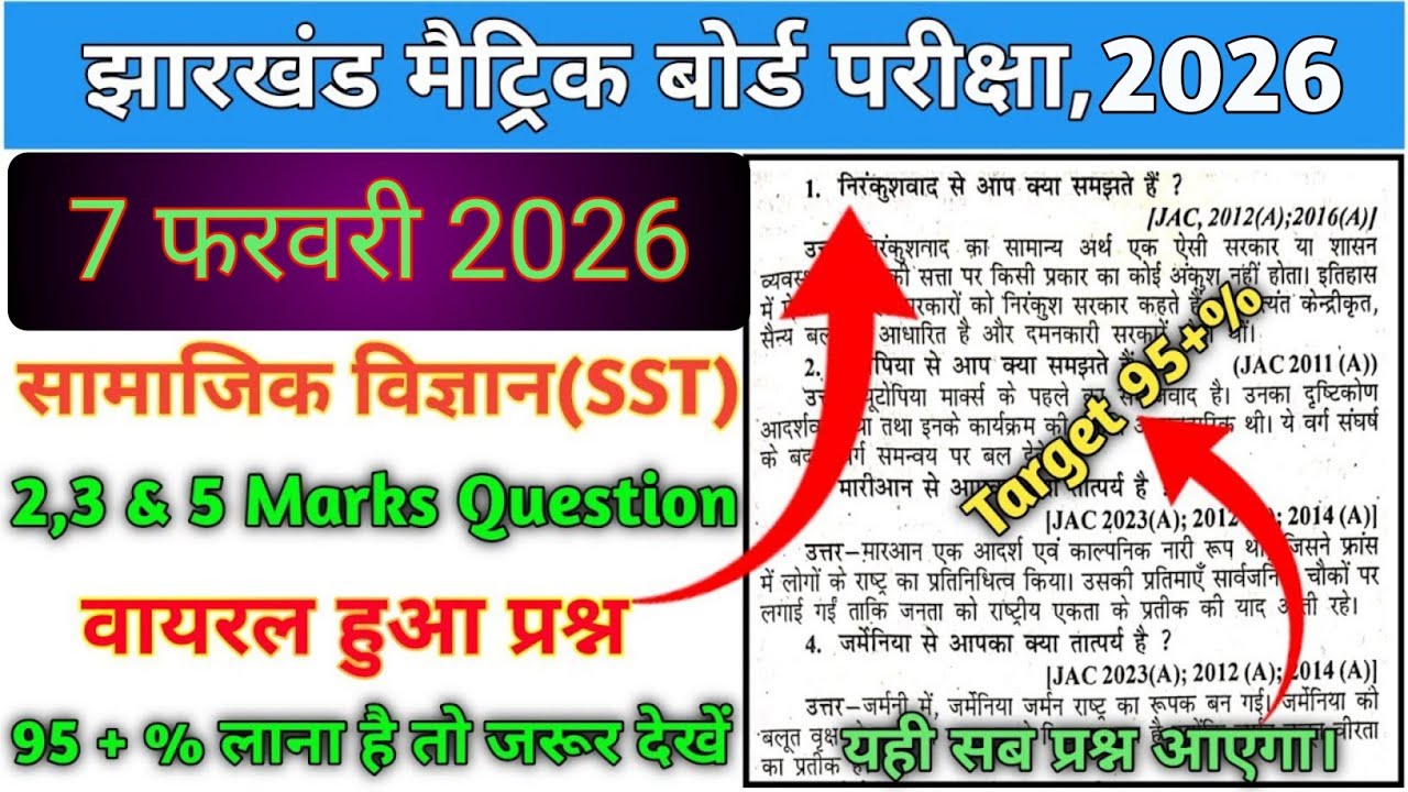 7 February Social Science Viral Question | Jac Board Class 10 Social Science Question Paper 2026