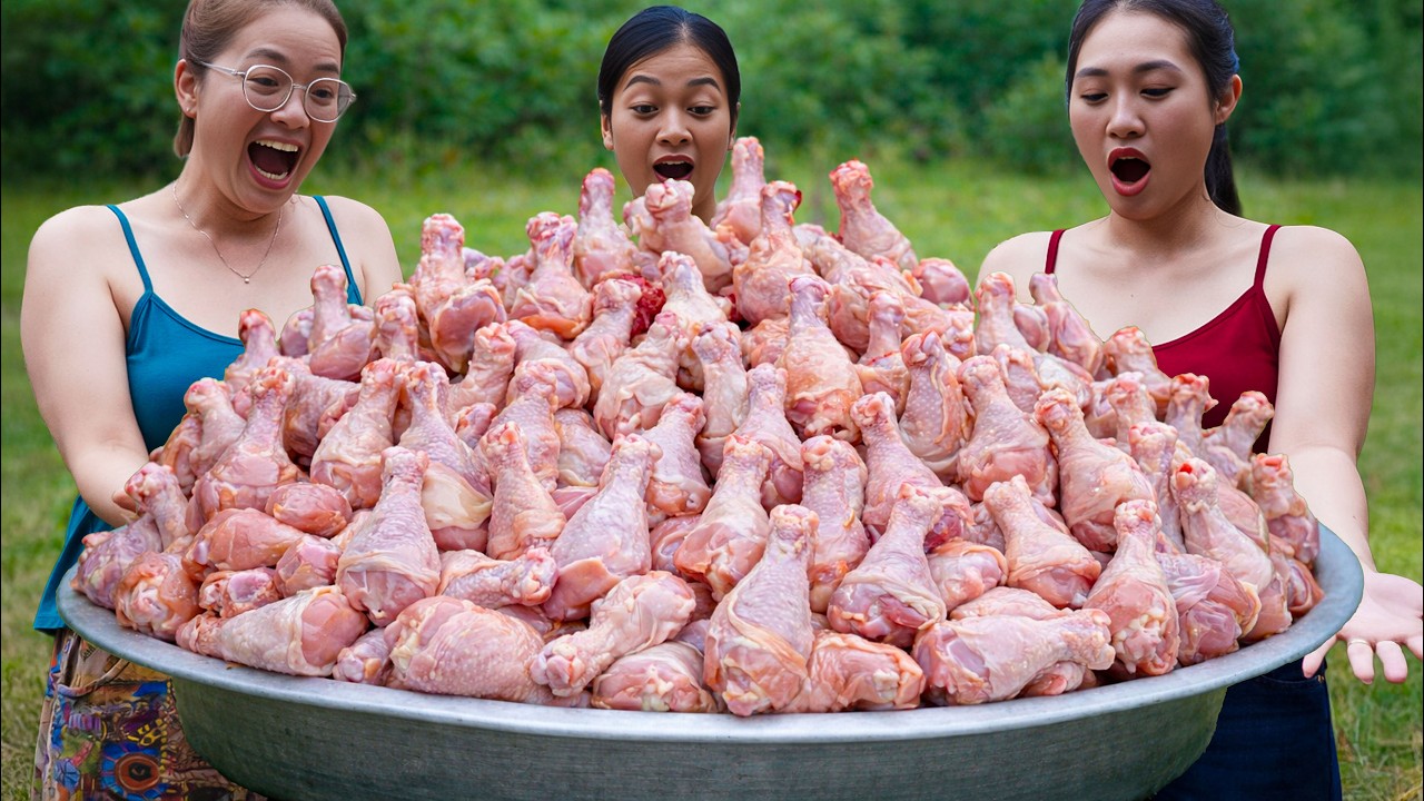 500 Crispy Chicken Legs Fried in Huge Pan – Village Cooking
