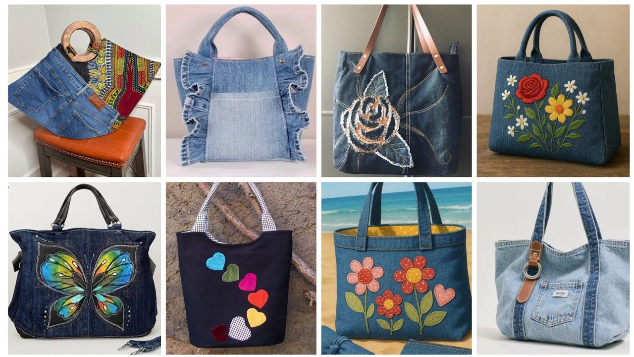 Best stylish recycle old jeans denim jeans bags ideas 