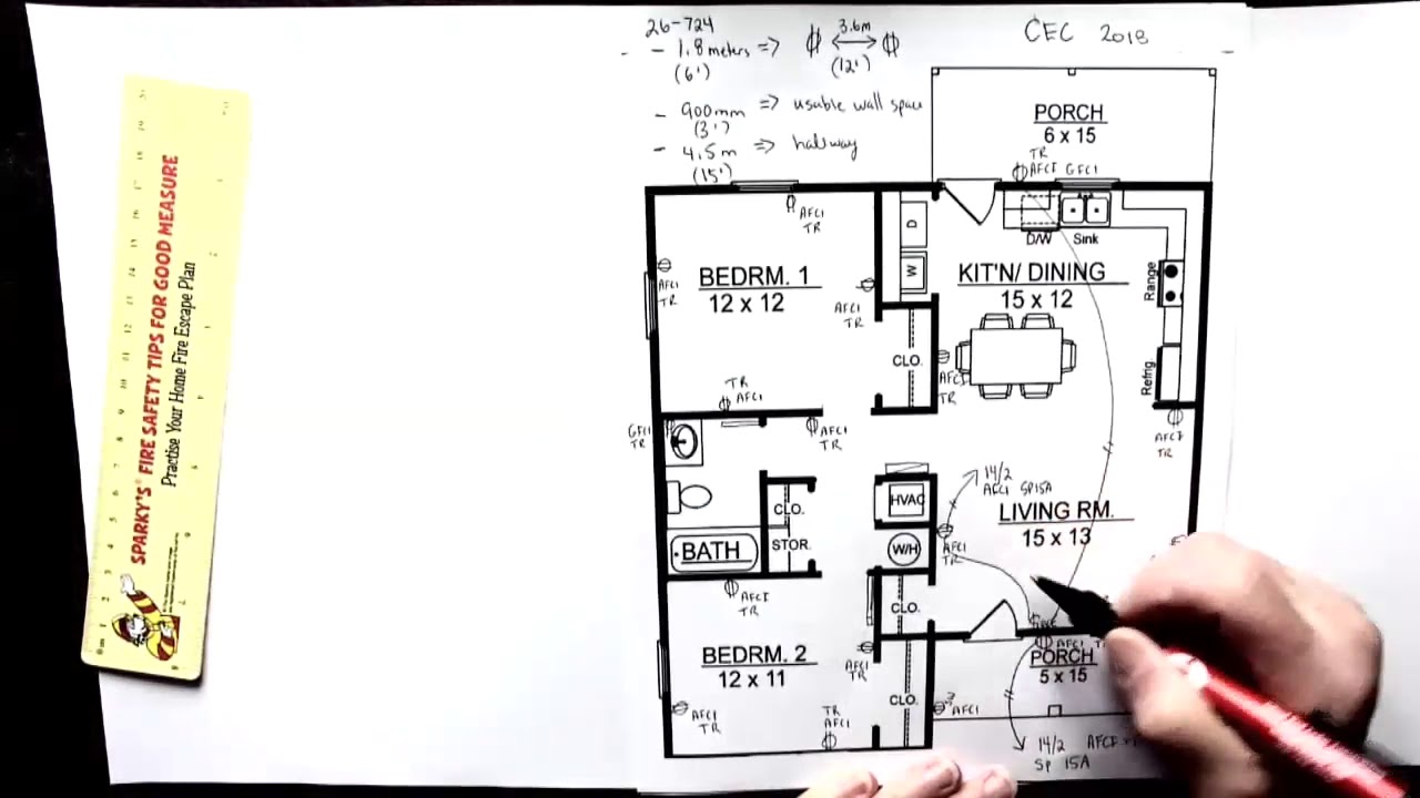 CEC 2018-Section 26: Wiring general purpose receptacles in a 2 bedroom house