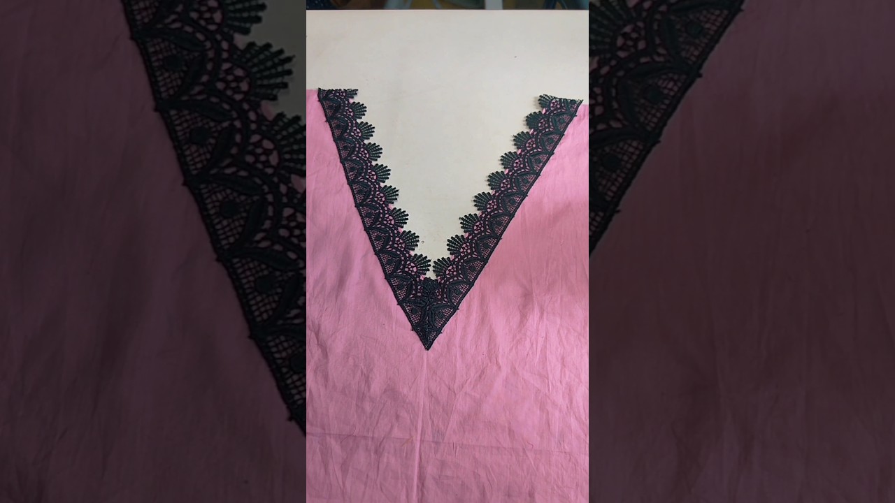 V Neck design stitching | how to attach perfect lace kurti neck design | Neck design #shorts#sewing