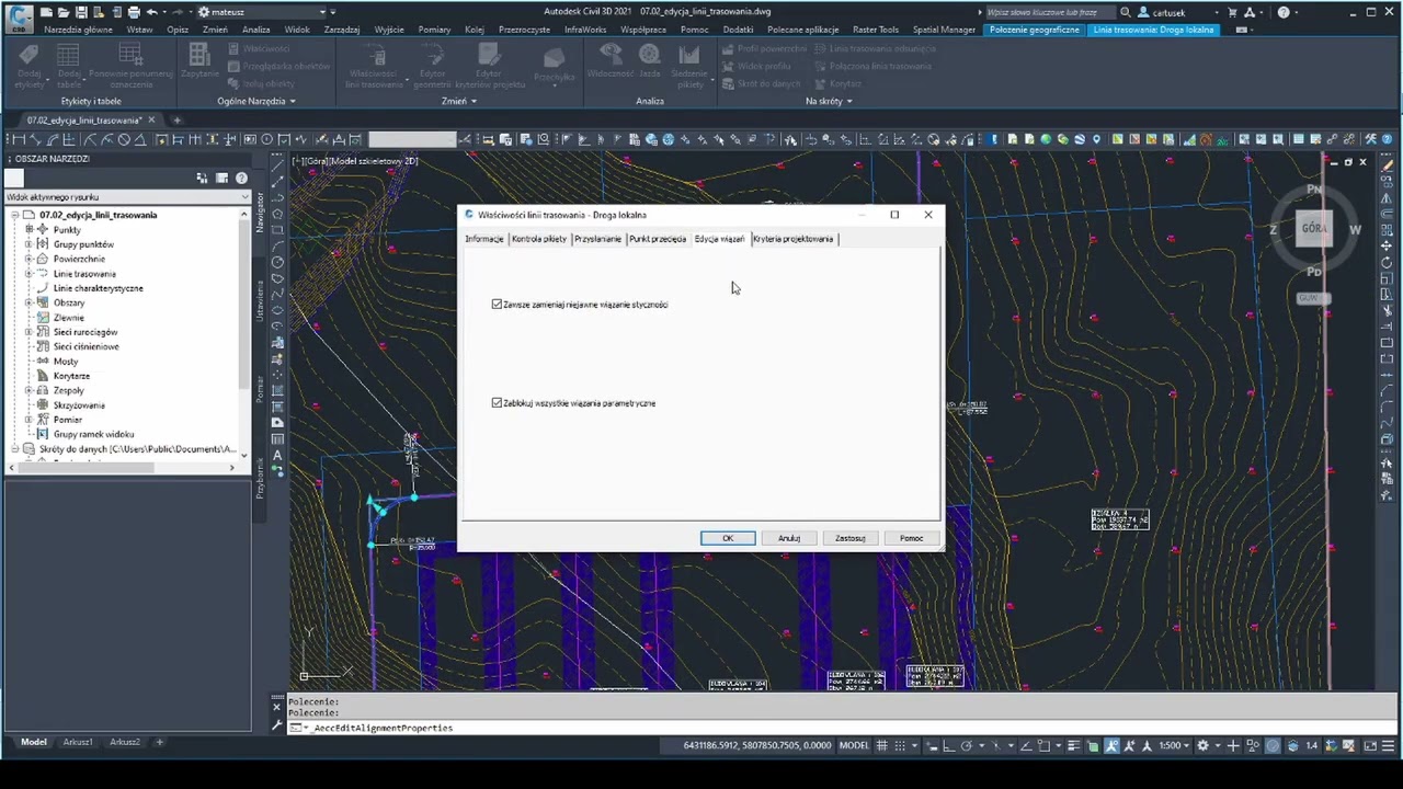 07.02 Kurs AutoCad Civil 3D - Edycja linii trasowania