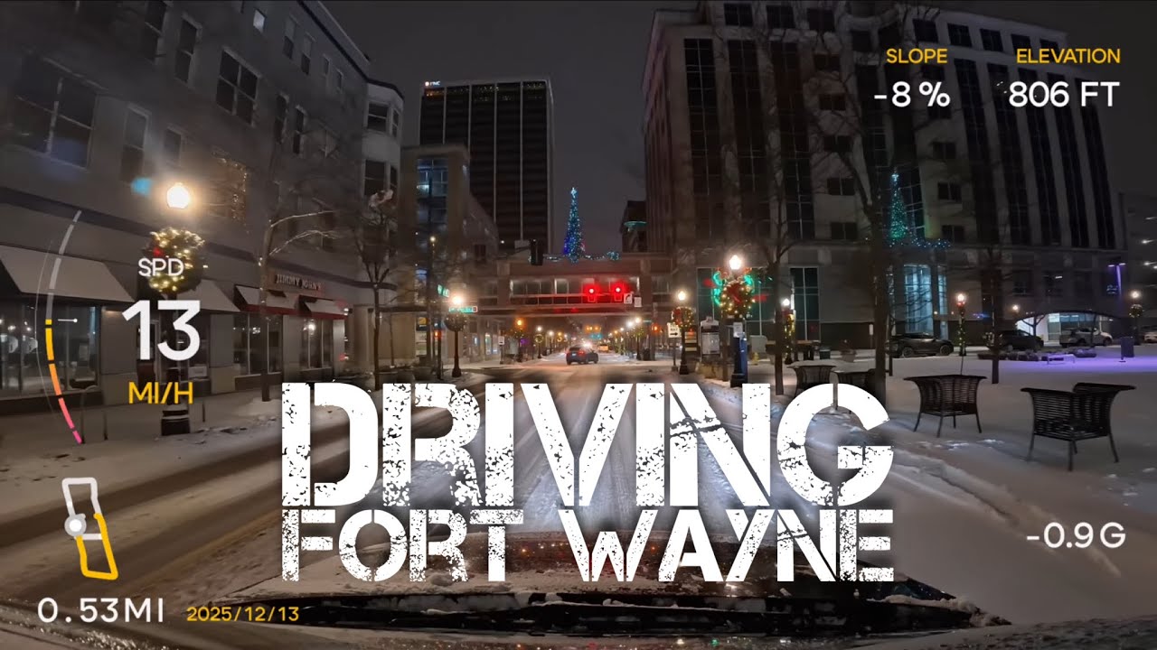 4K Downtown Fort Wayne at Night | December 2025 | Insta360 Ace Pro
