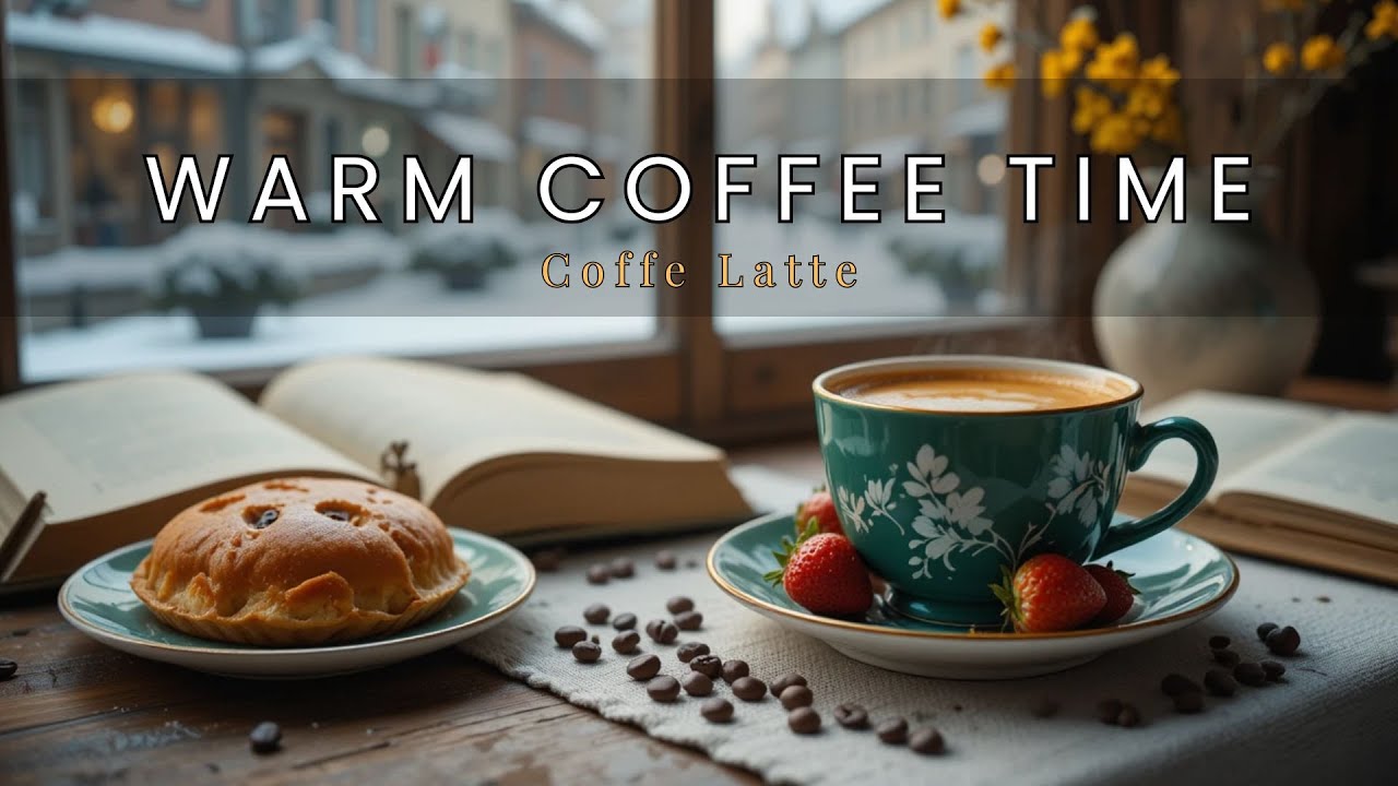 Cozy Winter Coffee Ambience ☕ Warm Cafe Sounds, Snowy Window & Relaxing Reading Time