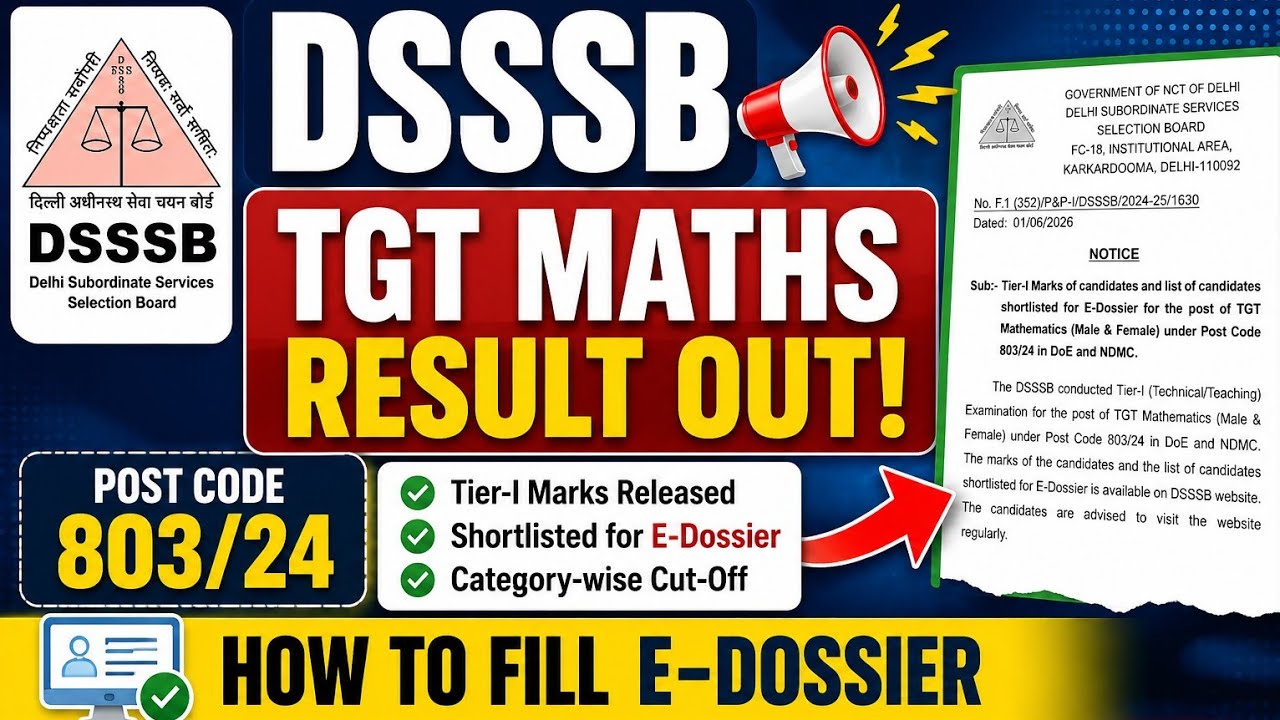 DSSSB TGT MATHS RESULT 2026 OUT|| POST CODE 803/24 || CHECK YOUR MARKS