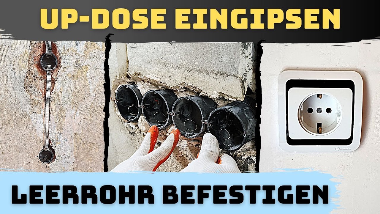 Unterputzdose setzen / eingipsen, Leerrohr befestigen (Mauernut / Mauerschlitz verputzen) Teil 3