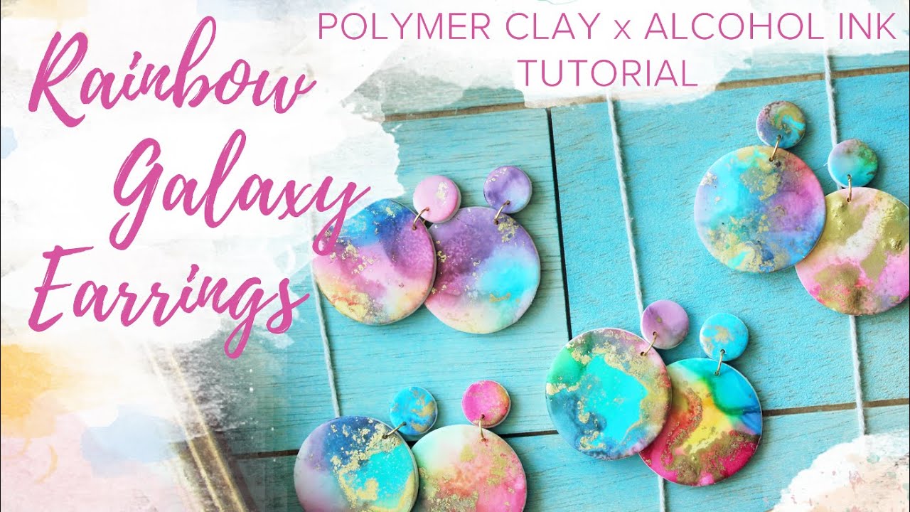 Rainbow Galaxy Earrings | Polymer Clay with Alcohol Ink Tutorial