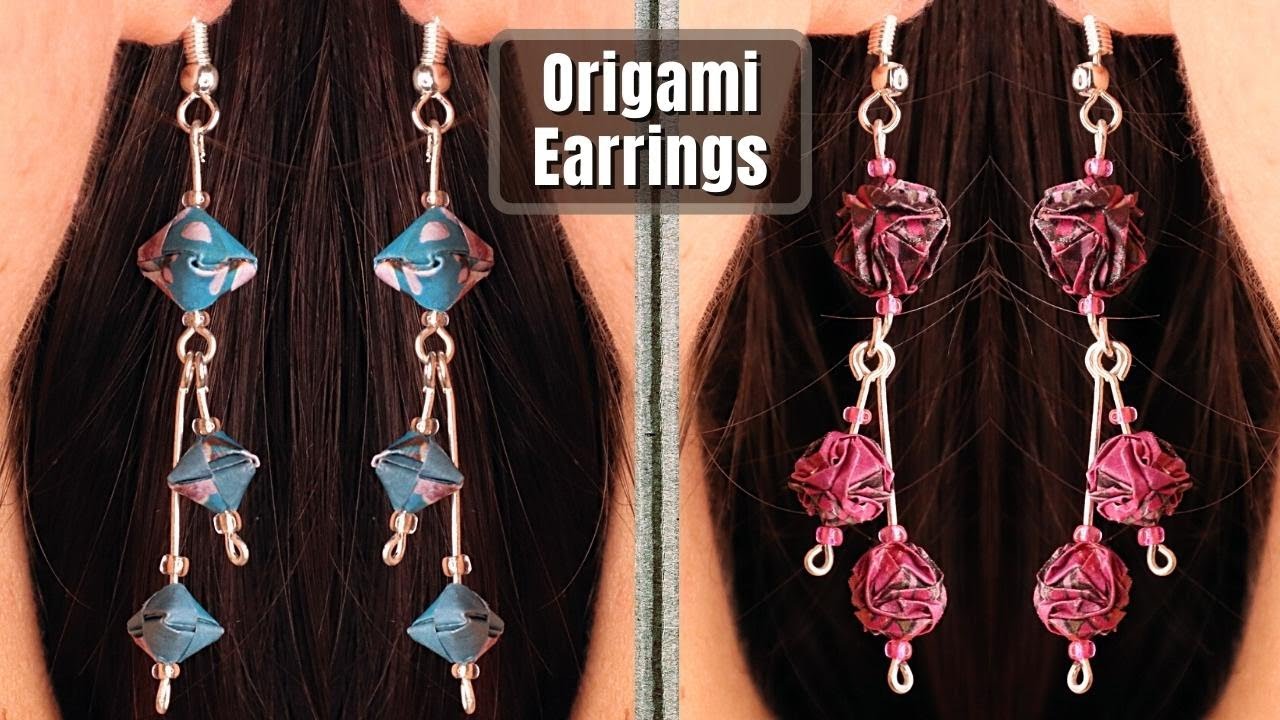 How to make Origami Earrings step by step - Origami Earrings Diamonds and Flower Ball