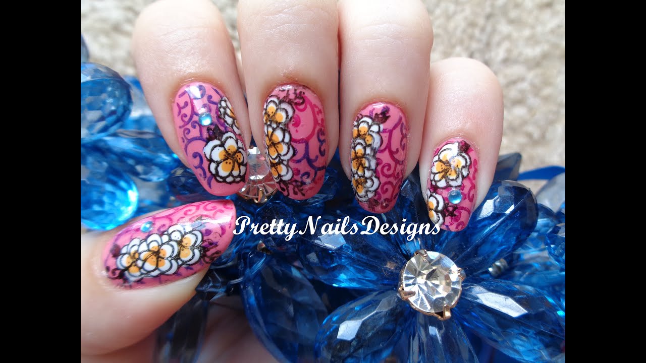 Swirly and Floral Girly Advanced Stamping Nail Art