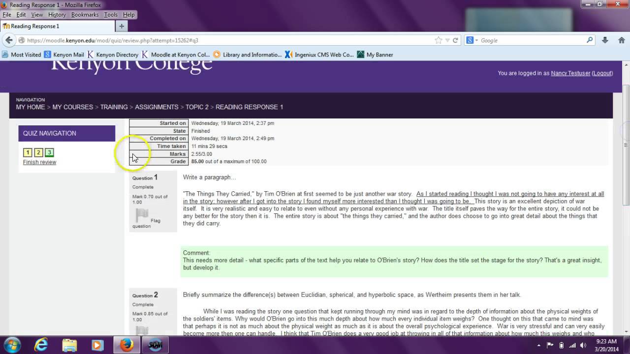 Student View of a Moodle Quiz