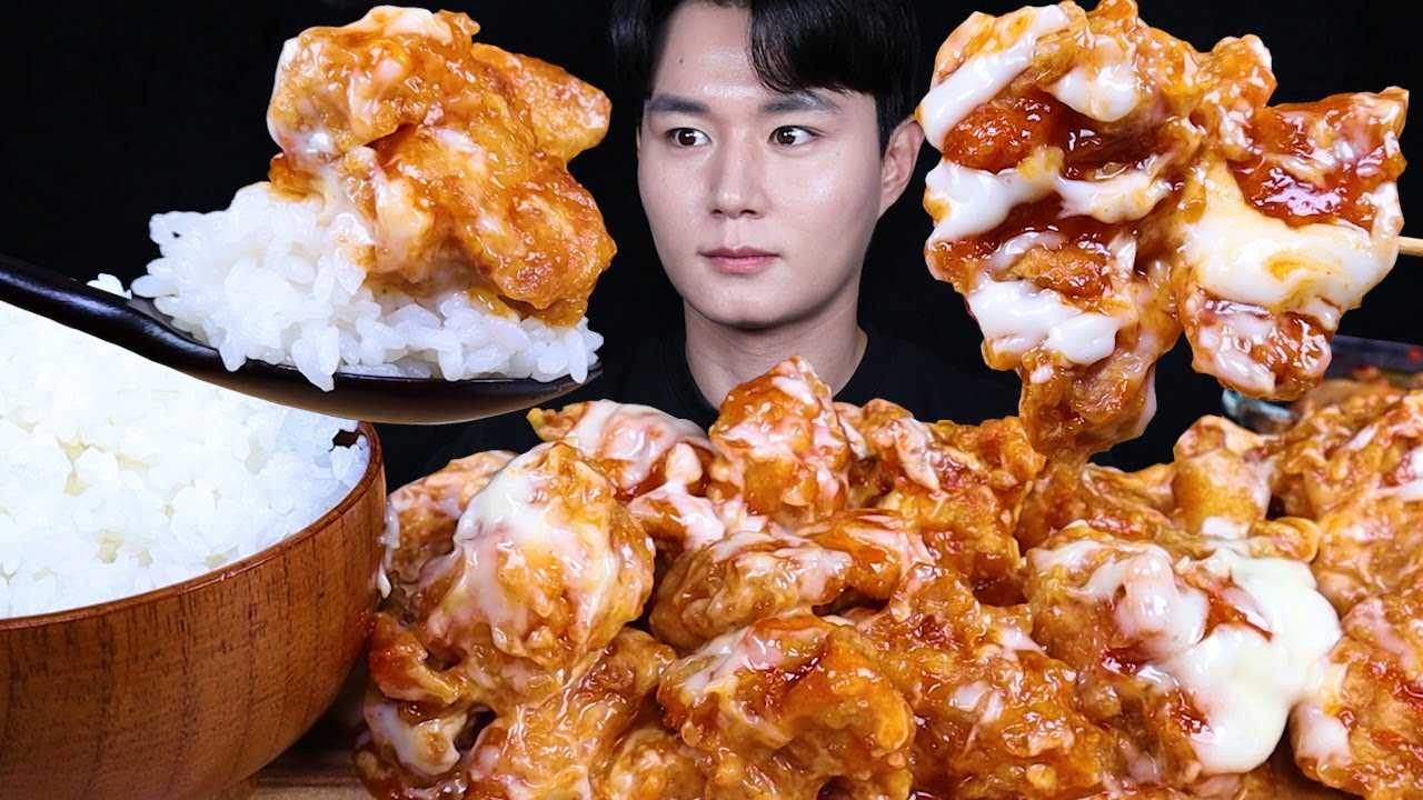 슈프림 양념치킨 김치 치밥 치킨 먹방ASMR MUKBANG SWEET FRIED CHICKEN & KIMCHI 甘いチキン 米飯 キムチ eating sounds