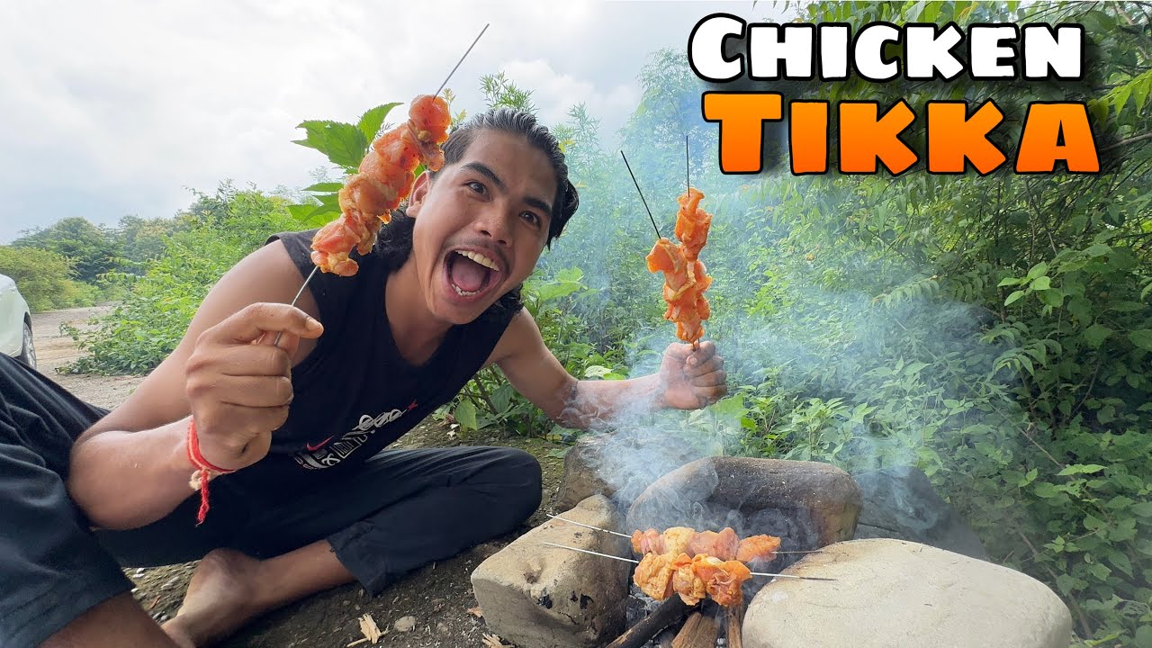 jungle me Bna diya chicken tikka￼😅