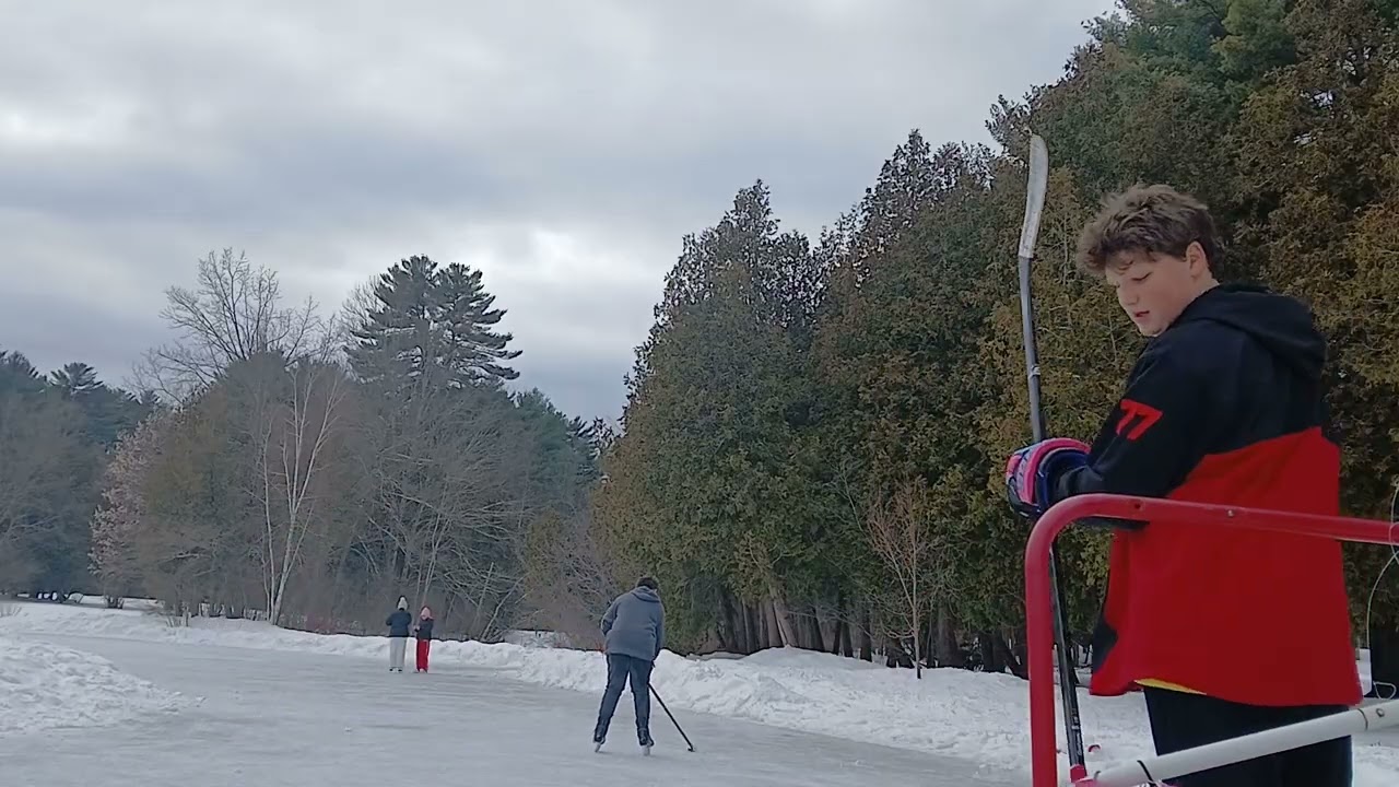 My and my friend are playing some hockey