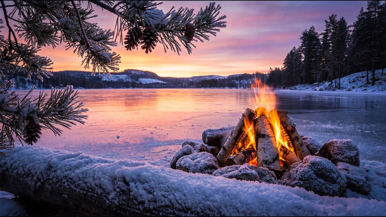 ❄️ Quiet Winter Campfire 4K. Cozy Crackling Fire & Calm Ambience for Deep Relaxation