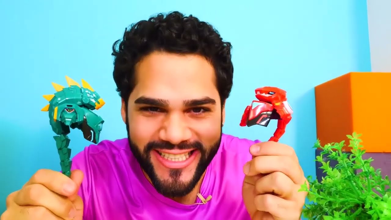Dinoster Contra o Dinossauro Rex: Batalha de Brinquedos. Vídeo Infantil.