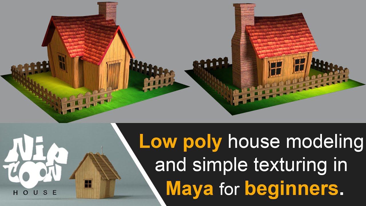 low poly house model for beginners and simple texture in maya