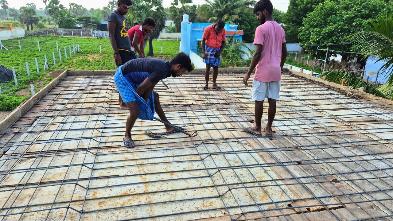 Roof Construction of Iron Rod Installation_Reinforcement Roof Slab Bars Applying Work