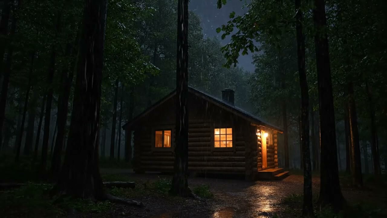 Rain Sound at Night Cabin Forest for Sleeping and Insomnia