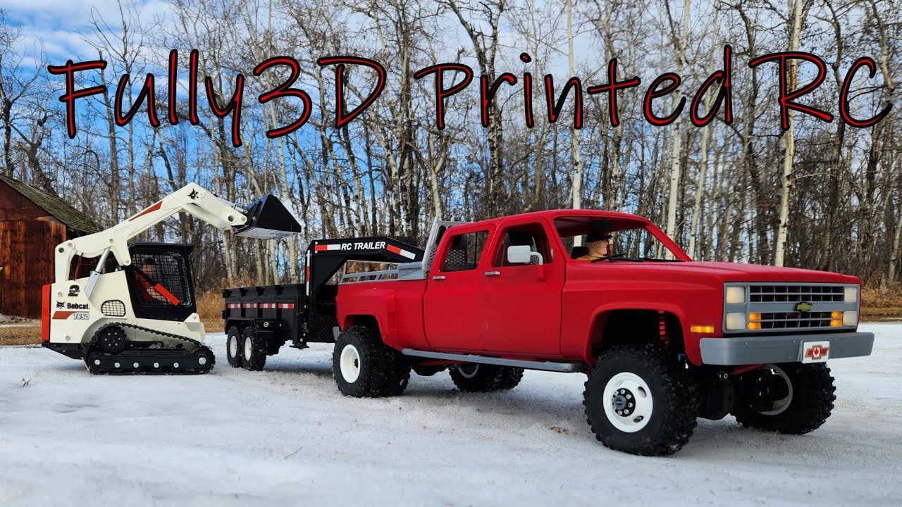 3D printed Truck, Trailer, and Skid Steer Combo moving some snow.