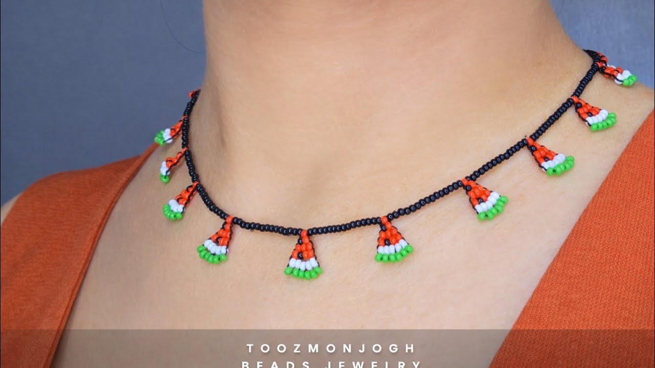 This Cute Watermelon Necklace Went Viral 🍉 این گردنبند هندوانه‌ای حسابی ترند شده 🍉| آموزش منجوق‌دوزی