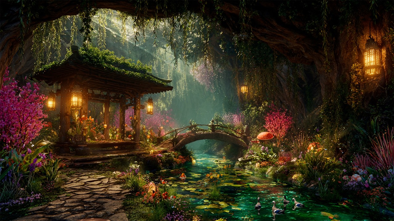Mystery Zen Pavilion in Mossy Cavern⛩️Magical Music to Stress Relief & Inner Peace✨ Oriental Fantasy