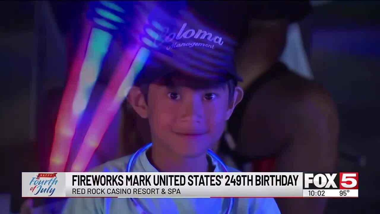 Community gathers at Red Rock Casino Resort for firework display to light the Las Vegas Valley sk...
