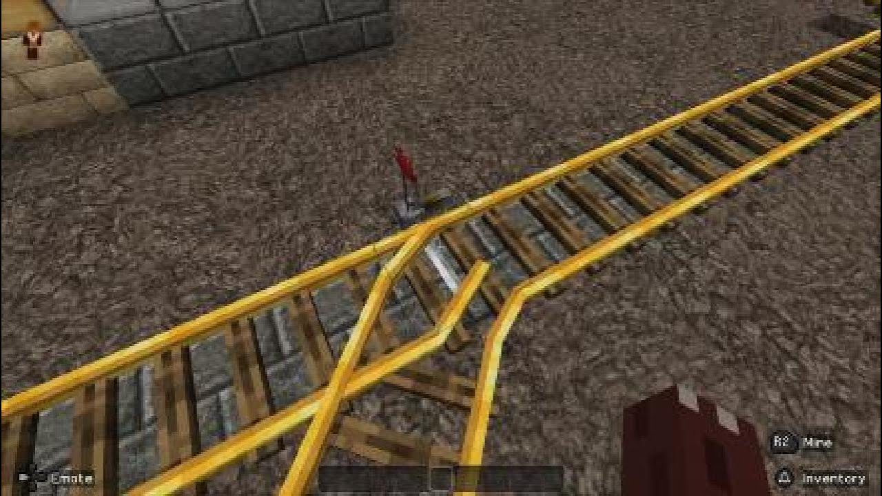 A minecraft world with nephew- trains yard testing