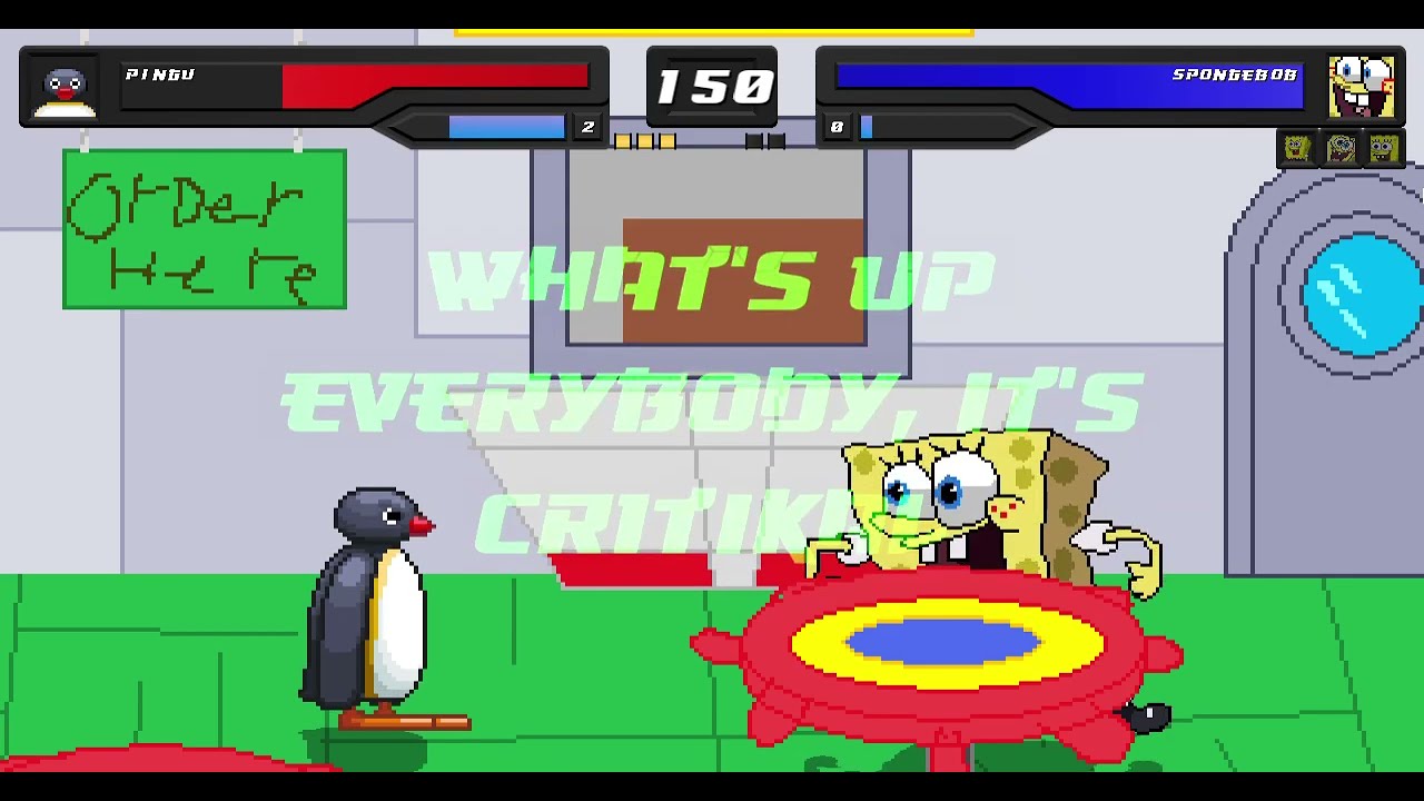 Mugen Request - Pingu (Me) VS Team Spongebob (Lvl8 AI)