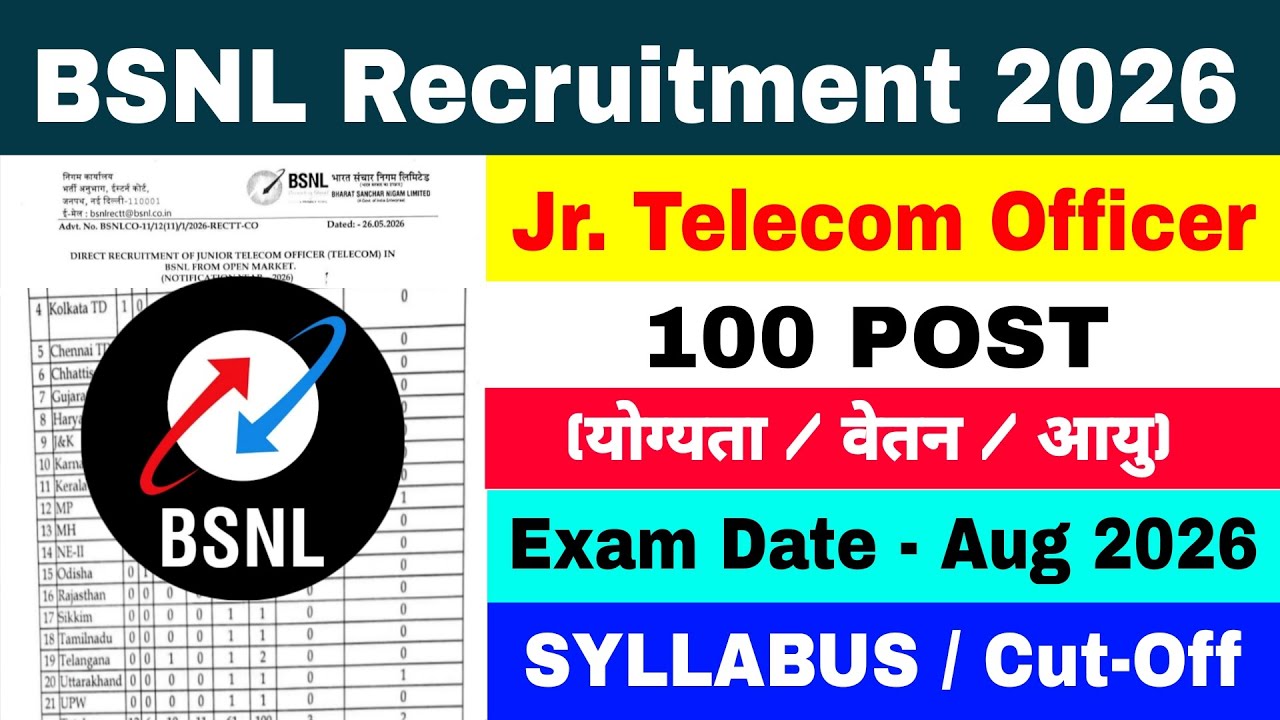 BSNL Junior Telecom Officer Recruitment 2026 | Syllabus, Salary | BSNL Recruitment 2026 