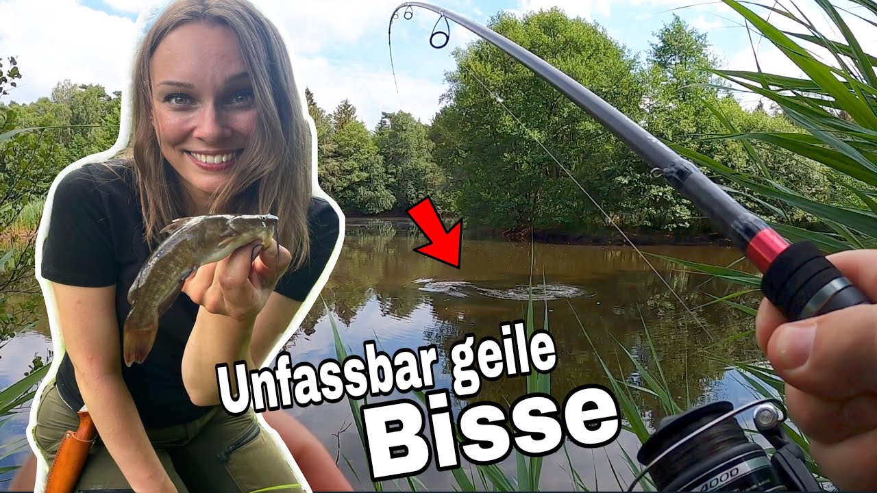 Sabrina Outdoor angelt zum ersten Mal. Schöne Fische am Waldsee