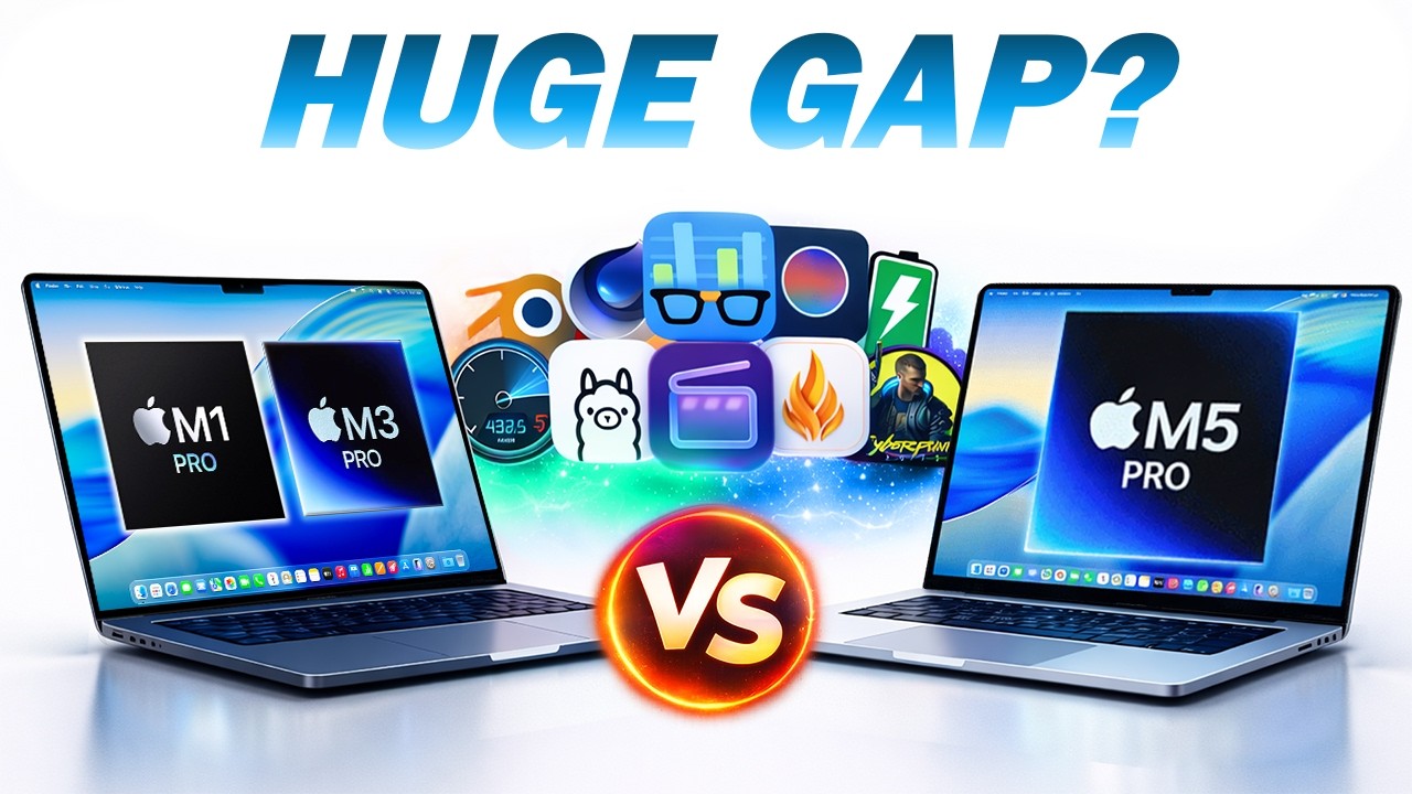 Сравнение MacBook Pro M5 Pro, M1 Pro, M2 Pro, M3 Pro — разница просто поразительная!